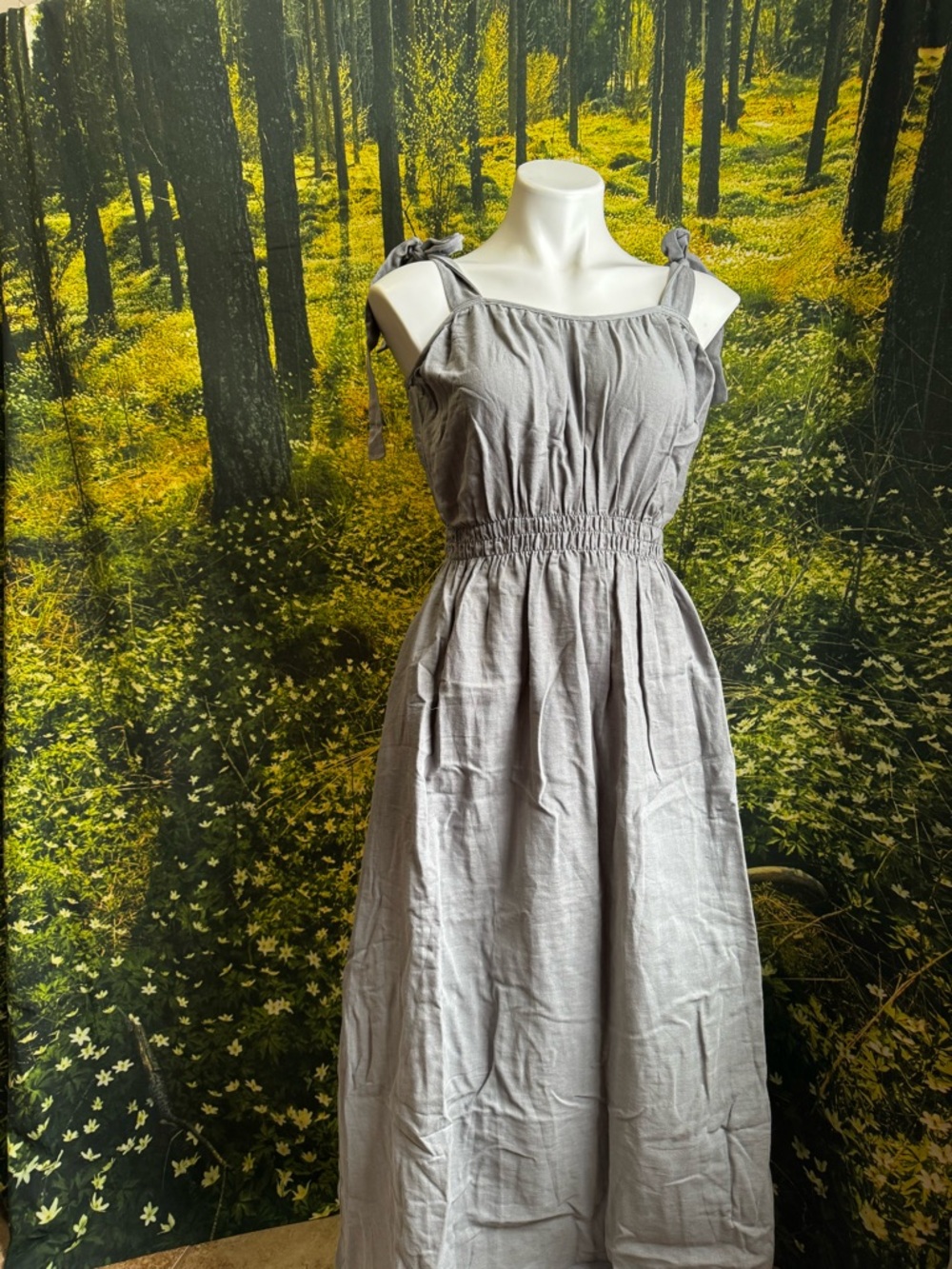 NWT Neuflora Cheyenne Dress Blue 100% Cotton w/ Pockets Shoulder Ties XS-S